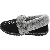 SKECHERS Pantoffel "TOO COZY MEOW PAJAMAS", Damen, Gr. 36, schwarz, Synthetik, Velourslederimitat, Schuhe Pantoffel, Hausschuh mit gesticktem Katzengesicht, Topseller