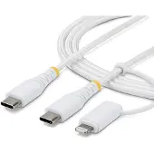 StarTech.com .com 1m 2-in-1 robustes USB-C Ladekabel mit Lightning Adapter, 30W/60W (3A), Apple MFi , geflochtenes USB C Ladekabel für iPhone / iPad / Android, 1 m, USB C, USB C, 0,48 Gbit/s, Weiß