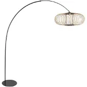 Anne Light & Home Bogenleuchte Curve, schwarz, Schirm Bambusstreben Ø 60 cm