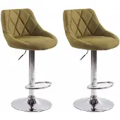 CLP 2er Set Barhocker Lazio Mit Stoffbezug I Höhenverstellbarer Und Drehbarer Hocker Mit Fußstütze In Chrom-Optik, Farbe: grün
