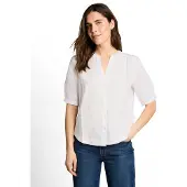 Tom Tailor Klassische Bluse "Regular", Damen, Gr. 44, weiß, Web, Obermaterial: 100% Baumwolle, gemustert, regular fit normal, V-Ausschnitt, Blusen Klassische Bluse, mit Muster