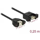 DeLOCK USB 2.0 B/A, 0.25m, 0,25 m, USB B, USB A, USB 2.0, Weiblich/Weiblich, Schwarz