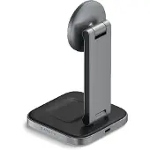 Satechi 2-in-1 klappbarer Qi2 kabelloser Ladeständer – USB-C Steckertyp – Abmessungen: 90mm x 90mm x 155mm – Bis zu 15W Ladegeschwindigkeit