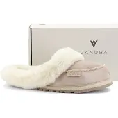 Vanuba Najdi II Lammfell Pantoletten Damen Schuhe - Badelatschen Damen Hausschuhe - Leder Wolle Pantoffeln Damen - Bequeme Schuhe Damen Lammfell-Hausschuhe - 38 EU Leder Beige Weiß