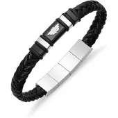 Police Armband "Wavebreaker", schwarz (schwarz, edelstahlfarben), Armbänder, 22cm, Edelstahl Kautschuk Leder, Edelstahl, Kautschuk, Leder, Armband