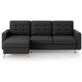Beautysofa Ecksofa VINCI mit Schlaffunktion und Bettkasten, Schwarz Velo 637, Uniwersalle Ottomane