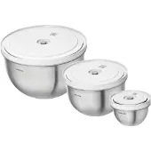 Zwilling Fresh & Save BOWLS Vakuumschüssel Set S/M/L / 3-tlg, Edelstahl, Silber-Weiß