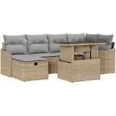 vidaXL Gartensofa-set 7 stk. Beige Poly-Rattan