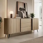 Ravio Sideboard LOVI 196 cm Eiche Cremona Riffelfront Schiebetüren Kommode Wohnzimmer