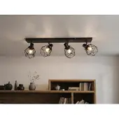 Meine Wunschleuchte Industrial Deckenstrahler 4-flammig Metall Schwarz Spots schwenkbar, Breite 70cm