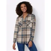 Casual Looks Flanellbluse , Damen, Gr. 50, blau (mittelblau, elfenbein, kariert), 100% Baumwolle, gemustert, kariert, mehrfarbig, Blusen Flanellbluse