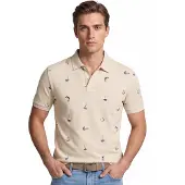 Gant Beige Polo mit 2 Knöpfen, normale Passform, bedruckt