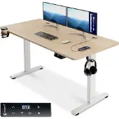 Casaria Höhenverstellbarer Schreibtisch 140cm Beige Gestell Tischplatte Gaming Tisch LCD Display Memoryfunktion Elektrisch mit Zubehör Computertisch Büro
