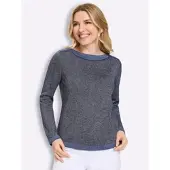 Sieh an! Longpullover SIEH AN "Langarm-Pullover Langarm-Pullover mit glänzenden Garnen", Damen, Gr. 46, blau (marine, royalblau), Strick, , Elegant, U-Boot-Ausschnitt, Pullover Longpullover