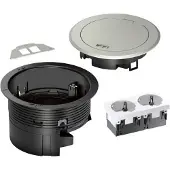 Hager BSR02D01 Installationsdose R02, 2x SCHUKO, Keystone Typ 01 2-f, Metall Klappdeckel silber