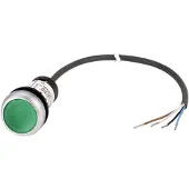 Eaton 185586 Leuchtdrucktaste, flach, tastend, 1 S, Kabel (schwarz) mit offenem Ende, 4-polig, 1 m, LED grün, grün, unbeschriftet, 24 V AC/DC