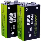 Verico 1UDBT-A3WEB2-NN, 500 mAh, Lithium-Ion (Li-Ion), 9 V, Schwarz, Grün, 2 Stück(e)
