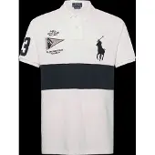 Ralph Lauren für Herren. 710B21925001 Custom Slim Fit Polohemd mit großem Pony weiß (S), Lässig, Baumwolle, Kurzarm