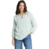 Tom Tailor Klassische Bluse "Regular", Damen, Gr. 40, blau haze weiß stripe, Web, Obermaterial: 100% Viskose, gestreift, regular fit normal, V-Ausschnitt, Blusen Klassische Bluse, mit Streifen Muster