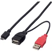 Roline USB 2.0 Y-Kabel, 2x Typ A (ST / BU) - Micro B ST, 1m