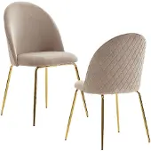FineBuy Design Esszimmerstühle Beige Samt 2er Set mit Steppung, Moderner Küchenstuhl, Essstuhl goldene Beine, Bequeme Küchenstühle gepolstert