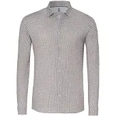 Desoto Langarmhemd "Jersey Casual Kent", Herren, Gr. M, N-Gr, beige (weiß braun minimal), Jersey, Obermaterial: 100% Baumwolle, slim fit normal, 1-Knopf-Manschette, Hemden Langarmhemd