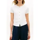 Tommy Hilfiger Kurzarmshirt "GOLD BUTTON SLIM SS TEE", Damen, Gr. L (42/44), ecru, Single Jersey, Obermaterial: 100% Baumwolle, unifarben, slim fit, Shirts Kurzarmshirt