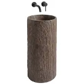 REA Standwaschbecken Rossana Rund Braun Kompositstein Baumstamm-Optik 395x395x855mm Beckentiefe 140mm