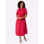 Casual Looks Jeanskleid "Jeans-Kleid", Damen, Gr. 38, Normalgrößen, rot (erdbeere), Twill, 100% Baumwolle, unifarben, wadenlang, Kleider Jeanskleid
