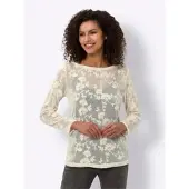 HEINE Langarmshirt "Spitzenshirt", Damen, Gr. 40, beige (champagner), 85% Baumwolle, 15% Polyester, unifarben, U-Boot-Ausschnitt, Shirts Langarmshirt