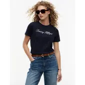 Tommy Hilfiger "NOS SCRIPT REGULAR C-NK SHORT SLEEVE" mit Rundhals und kontrastfarbener Stickerei, Regular Fit