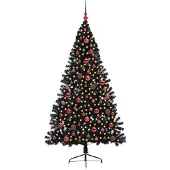 vidaXL Künstlicher vorbeleuchteter Weihnachtsbaum Schwarz 180 cm PVC