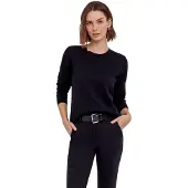 Falke Cotton Knit Damen Pullover, XS, Schwarz, Uni,Streifen, Baumwolle