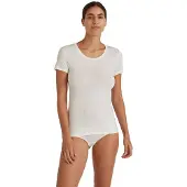 Falke Damen T-Shirt Daily ClimaWool, L, Weiß, Uni, Wolle