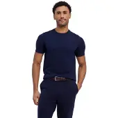 Falke Cotton Knit Herren T-Shirt, L, Blau, Uni,Streifen, Baumwolle