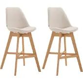 CLP 2er Set Barhocker Cannes Stoff-Bezug I Thekenhocker mit Eichenholz-Gestell, Farbe: creme, Gestellfarbe: natur