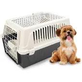 Ferplast Transportbox für Katzen und kleine Hunde bis 8 kg, mit offenem Dach und Kissen