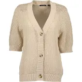Blue Seven 1100000002199 "Strickjacke kurzarm", Damen, Gr. 48, beige (0430, kiesel), 50% Polyacryl, 50% Baumwolle, Basic, regular fit, V-Ausschnitt, Strickjacken 1100000002199