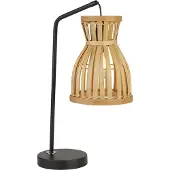 Searchlight Málaga Zeitgenössische Schreibtischlampe Stahl Schwarz Holz Braun 1 Licht E14