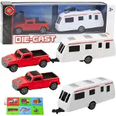 Leantoys Metall-Autobausatz Mit Camper-Anhänger Rot