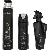 Lattafa Edp Spray 100ml/Deo Spray 200ml/Air Freshener 300ml Maahir Black Edition Giftset