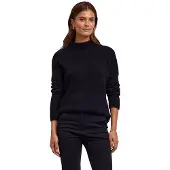 Falke Damen Pullover, XS, Schwarz, Rippe, Schurwolle