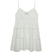 Superdry für Damen. W8012115A Abgestuftes Mini-Kleid aus Gaze in Gebrochenweiß (XXS), Lässig, Gewebe, Ärmellos / Hosenträger