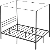 Vevor Himmelbettrahmen (Full Size), Metallhimmelbett mit Himmelbett-Design (363 kg belastbar), robuste Stahllattenstütze (Quadrat), Stauraum unter dem Bett, kein Boxspring erforderlich, Schwarz