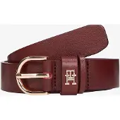 Tommy Hilfiger Ledergürtel "ESSENTIAL EFFORTLESS 2.5 cm breit GOLD", Damen, Gr. 75, oxblood, Rindsleder, Gürtel Ledergürtel, Logoemblem, weiche Haptik, ovale Einfachdornschließe