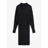 Bonprix Strickkleid , Damen, Gr. 44/46 (L), N-Gr, schwarz, Obermaterial: 50% Viskose, 26% Polyamid, 24% Polyester, schmal, Kleider Strickkleid, mit Rollkragen, aus Viskose, Polyamid und Polyester