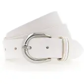 Tamaris Ledergürtel "Clara Silver", Damen, Gr. 110, weiß, Rindsleder, unifarben, Basic, Gürtel Ledergürtel, mit glänzender silberfarbener Schließe, unifarben, 3 cm breit