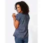 Casual Looks Druckbluse , Damen, Gr. 42, blau (marine, ecru, gemustert), 100% Viskose, gemustert, Rundhals, Blusen Druckbluse