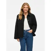 Vila Kurzjacke "VICLAUDIA L/S JACKET- NOOS", Damen, Gr. 42, schwarz (schwarz beauty), Web, Obermaterial: 100% Polyester, unifarben, hüftbedeckend, Rundhals, Jacken Kurzjacke, Kunstfaser