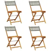 vidaXL Klappstühle, 4 Stück, graues Polyrattan und Massivholz